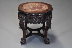 Late 19th Century Chinese Hardwood Pot Stand with Shaped Marble Inset Top