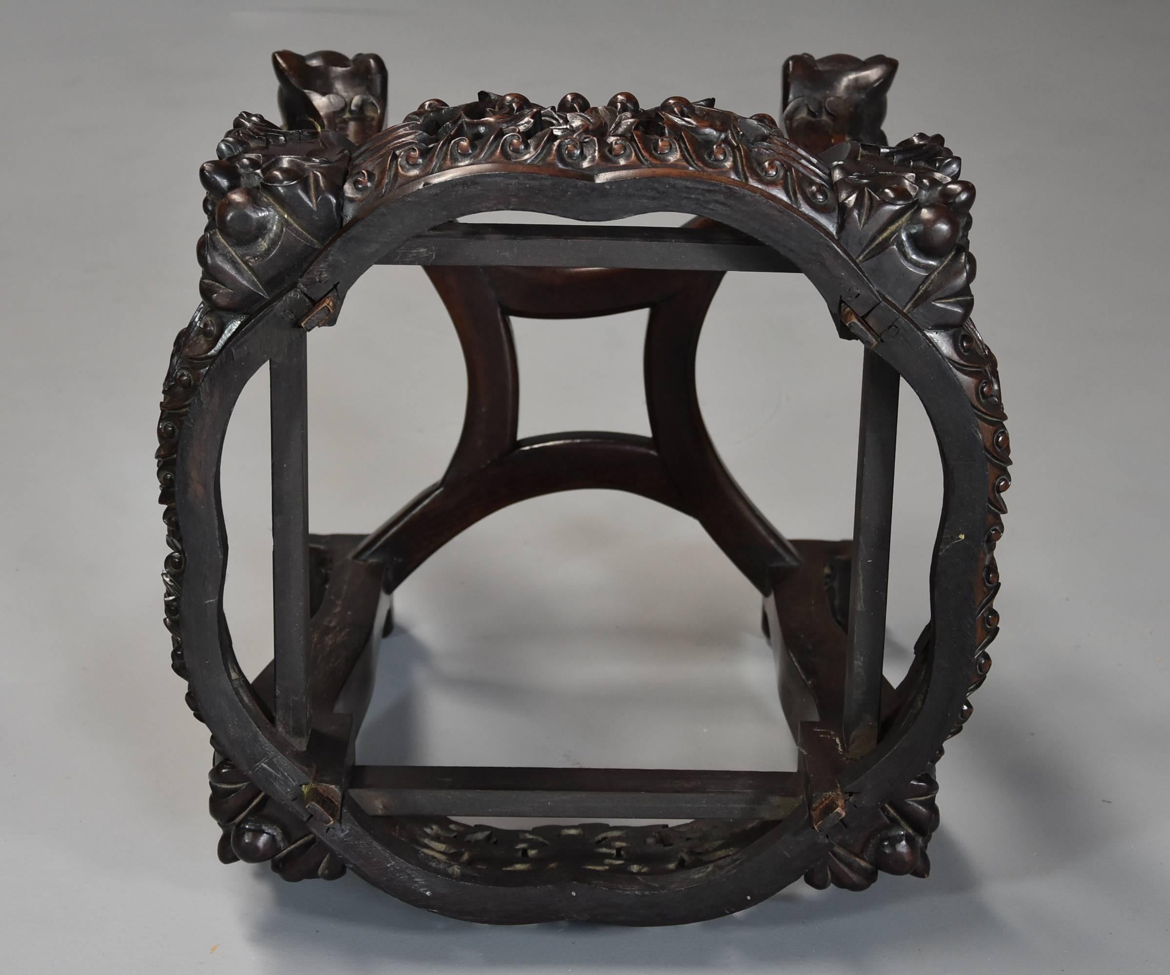 Late 19th Century Chinese Hardwood Pot Stand with Shaped Marble Inset Top For Sale 3