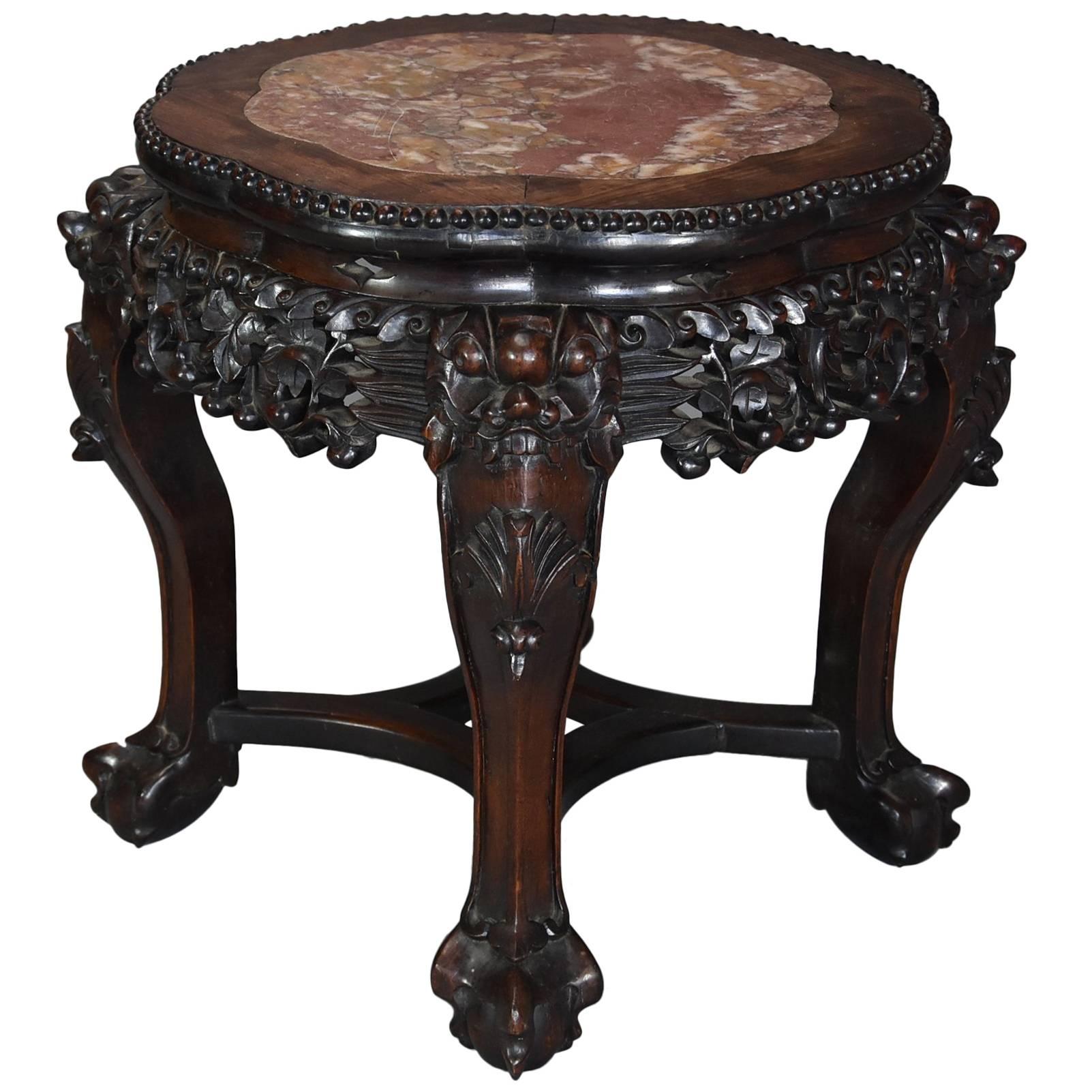 Late 19th Century Chinese Hardwood Pot Stand with Shaped Marble Inset Top For Sale