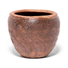 Late 19th Century Chinese Incised Terracotta Grain Jar
