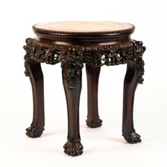 Late 19th Century Chinese Marble Top Rosewood Tabouret