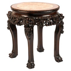 Late 19th Century Chinese Marble Top Rosewood Tabouret
