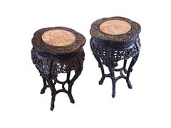 Late 19th Century Chinese Marble-Topped Jardinière Side Tables, a Pair