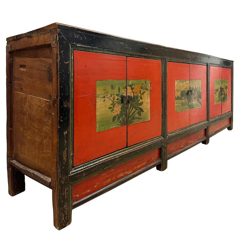 Painted Mongolian Book Cabinet Made From Elm - 19thC Painted Mongolian Book Cabinet Made From Elm - 19thC
