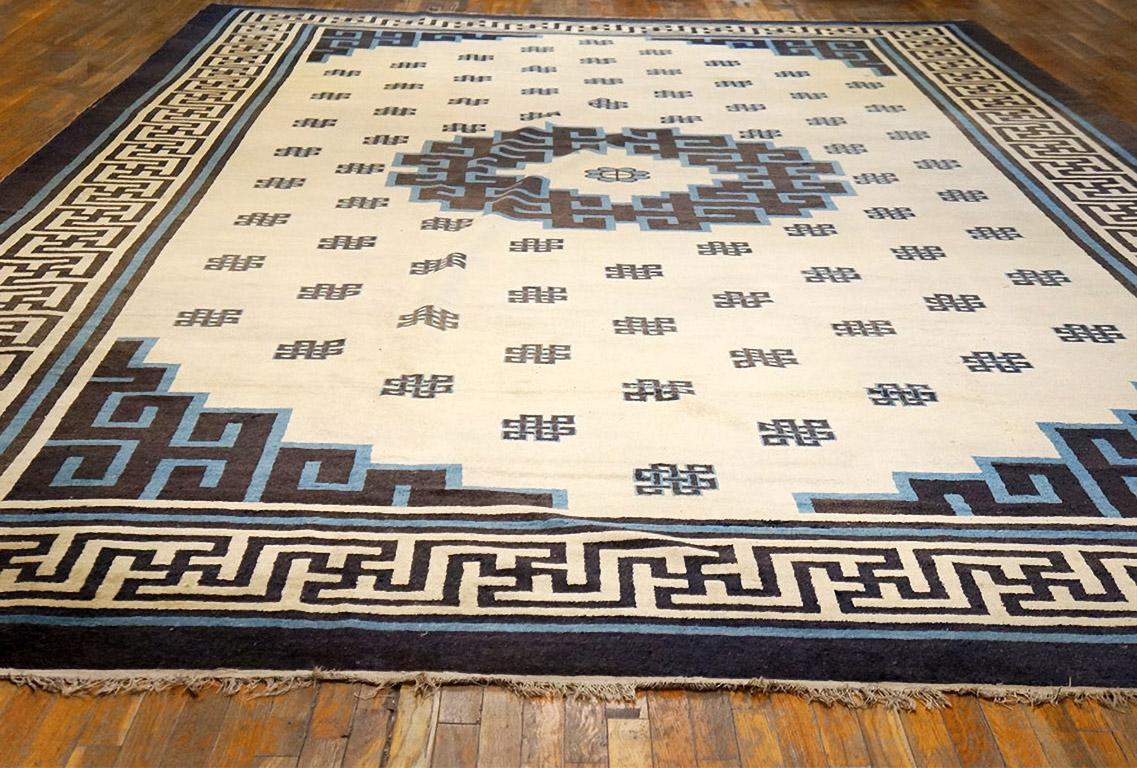 Hand-Knotted Late 19th Century Chinese Mongolian Carpet  ( 11'6