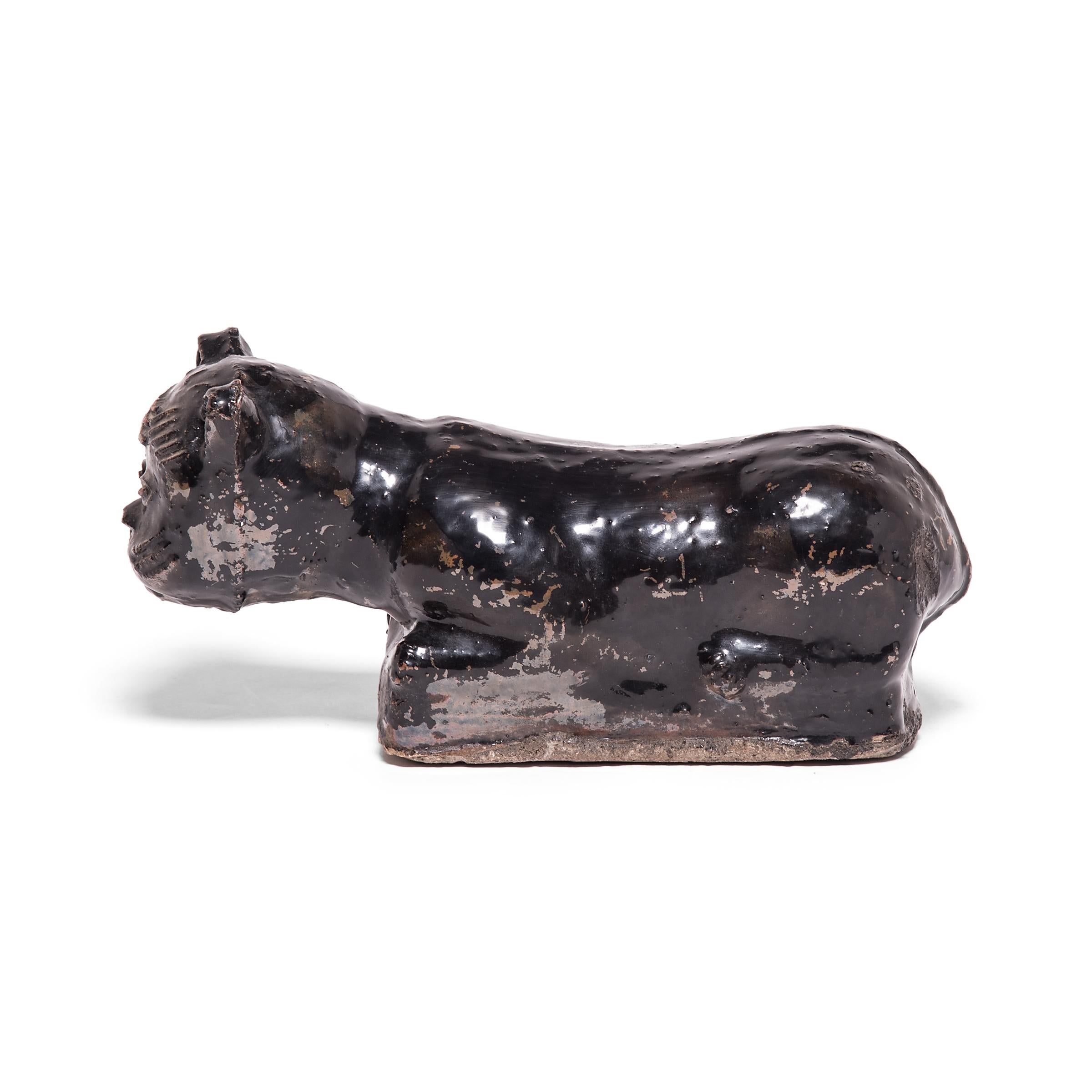 Qing Late 19th Century, Chinese Mottled Black Cat Headrest