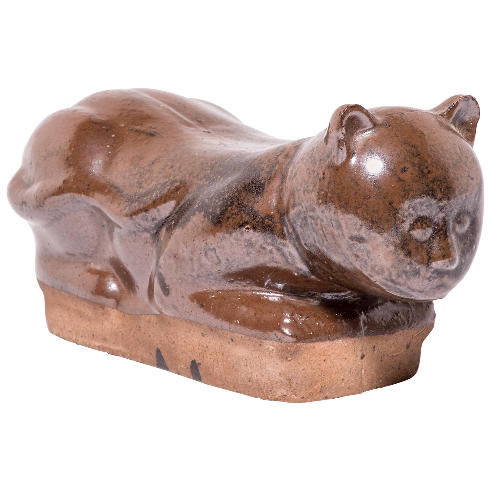 Late 19th Century Chinese Mottled Brown Cat Headrest