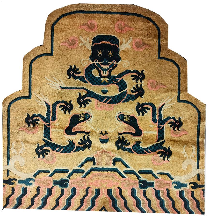 Hand-Knotted Late 19th Century Chinese Ningxia Dragon Throne Back For Sale