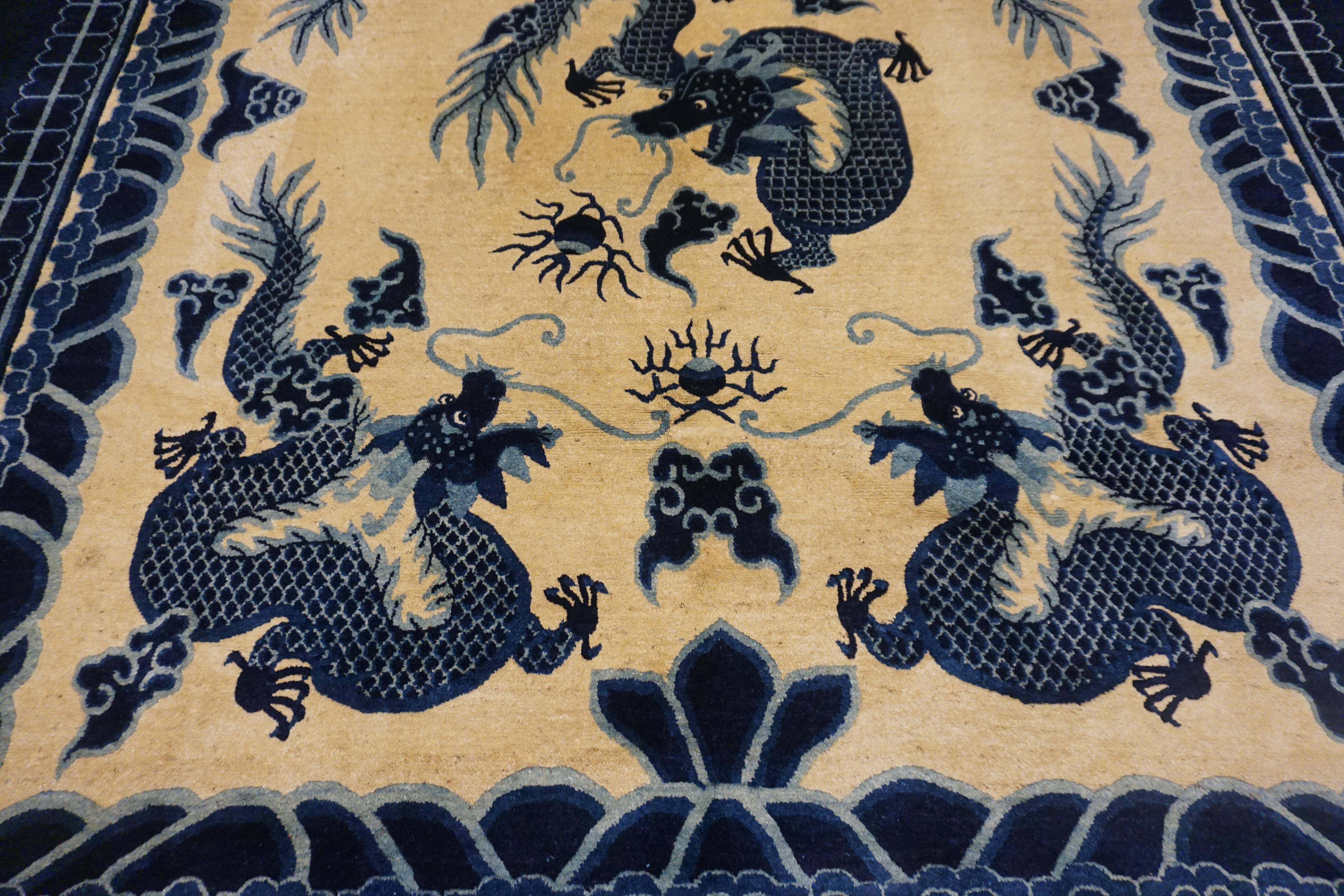 Hand-Knotted Late 19th Century Chinese Peking Dragon Carpet 8' 8