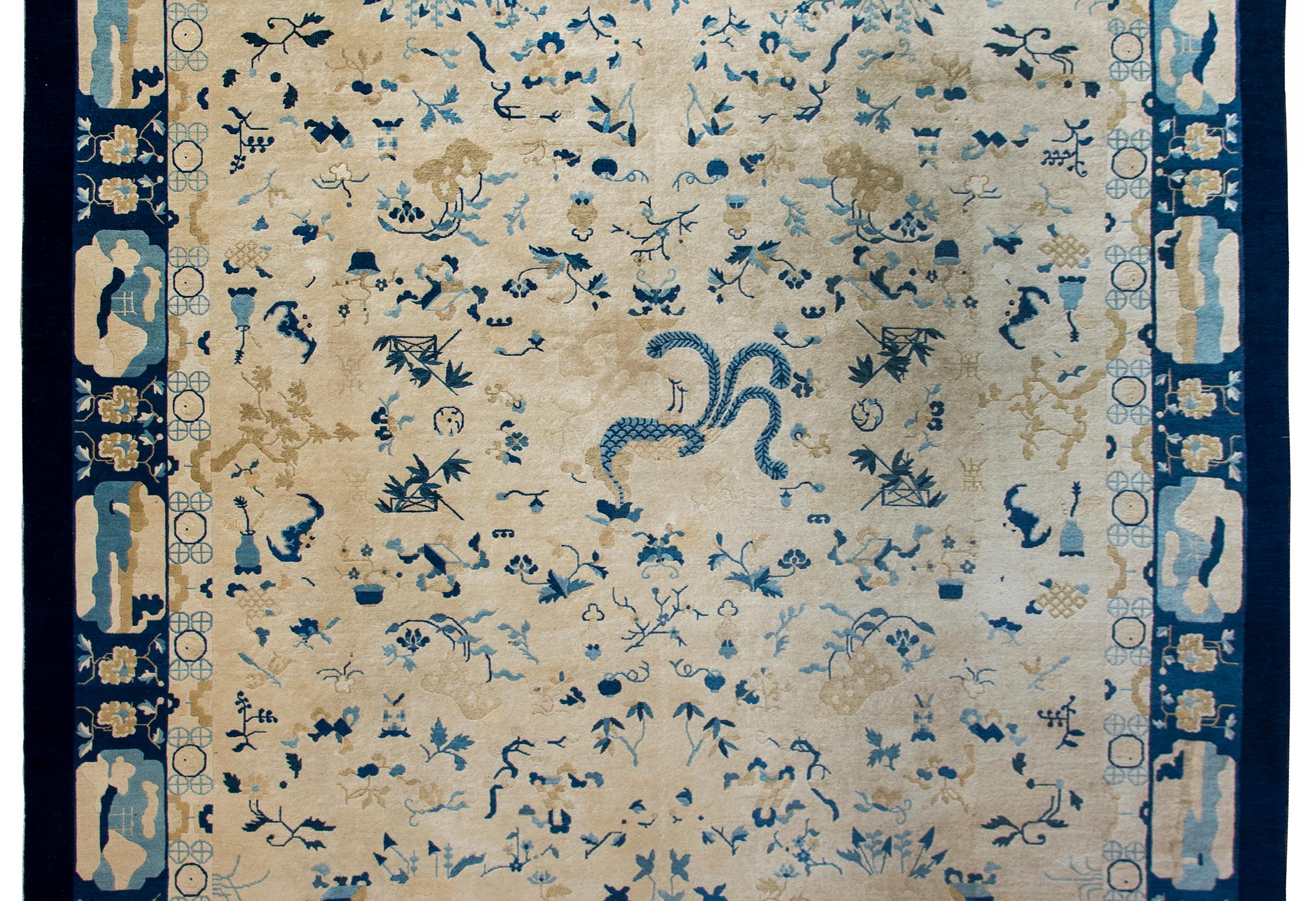 Chinoiserie Late 19th Century Chinese Peking Rug For Sale