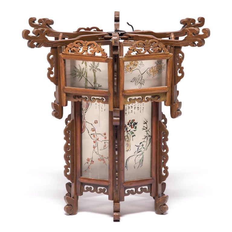 Late 19th Century Chinese Petite Painted Glass Lantern at 1stDibs