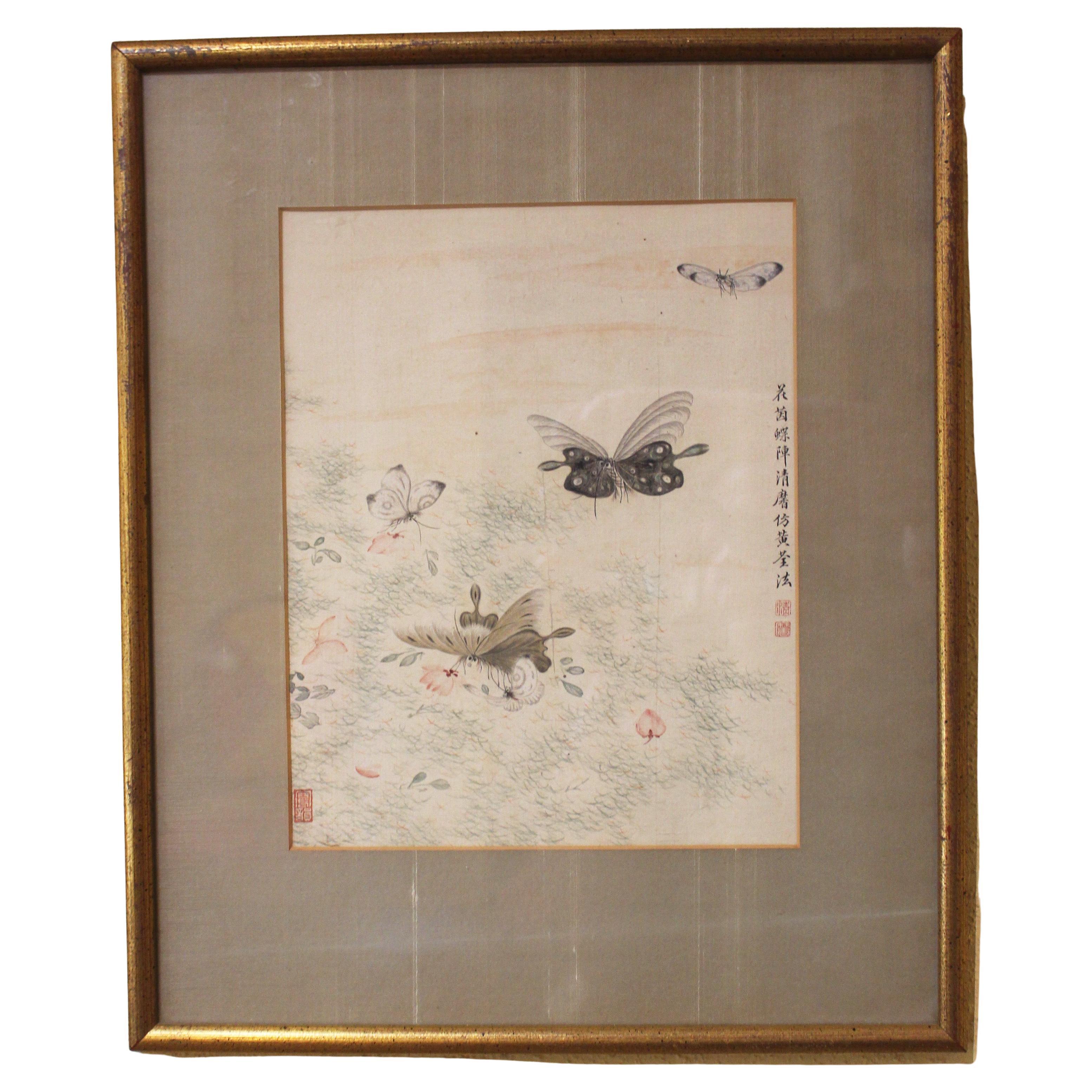 Fin du XIXe siècle, dynastie chinoise Qing Peinture à l
encre et aux couleurs sur soie