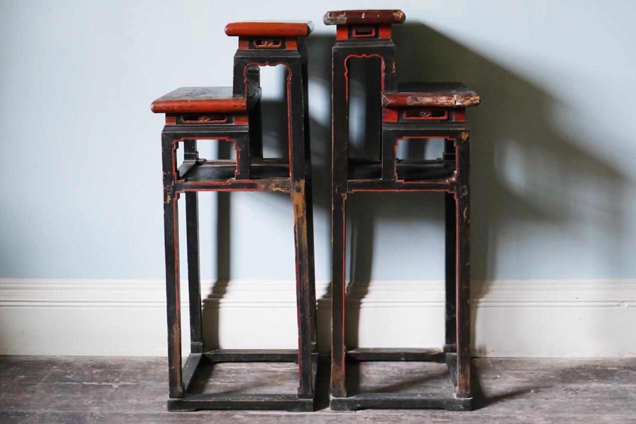 Chinese Export Late 19th Century Chinese Red and Black End Tables For Sale