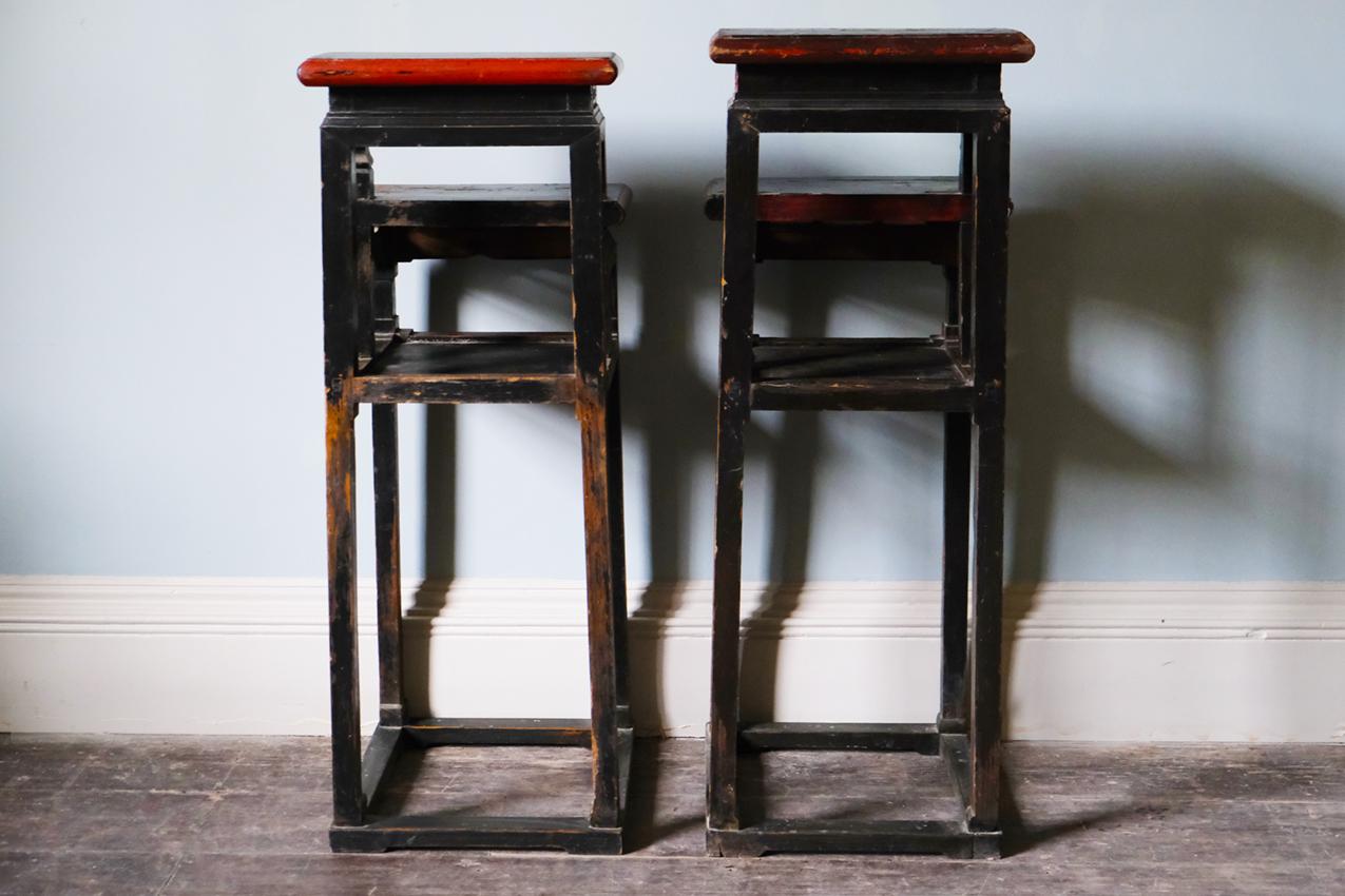 Polychromed Late 19th Century Chinese Red and Black End Tables For Sale