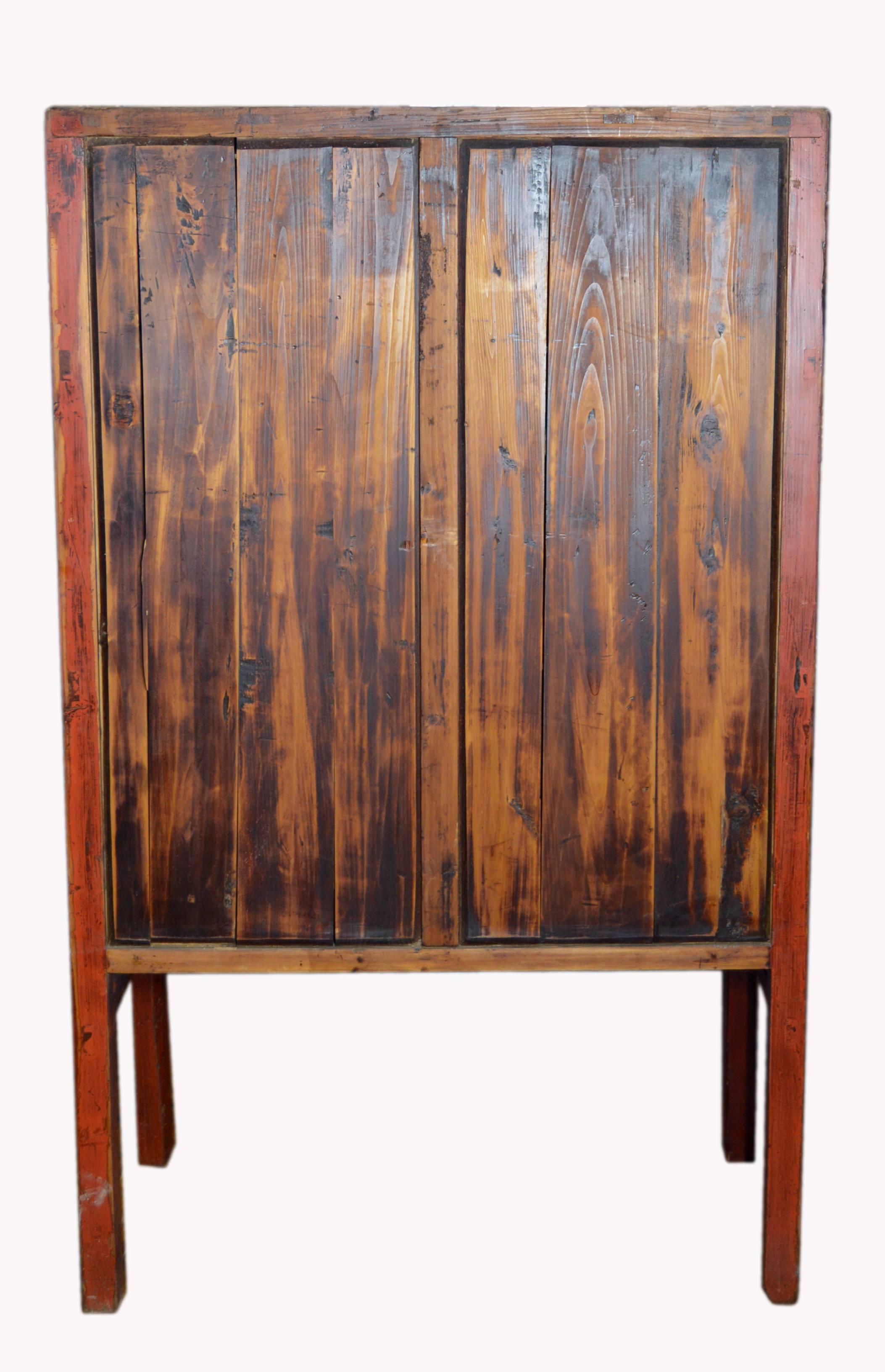 Late 19th Century Chinese Red Lacquered Two-Door Cabinet with Butterfly Hardware 3