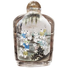 Antique Late 19th Century Chinese Reverse Painted Glass Snuff Bottle