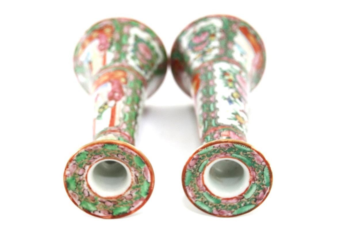 Late 19th Century Chinese Rose Medallion Near-Pair of Candlesticks 5