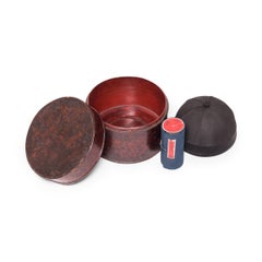 Chinese Silk Skull Cap with Gilt Lacquered Box, c. 1850