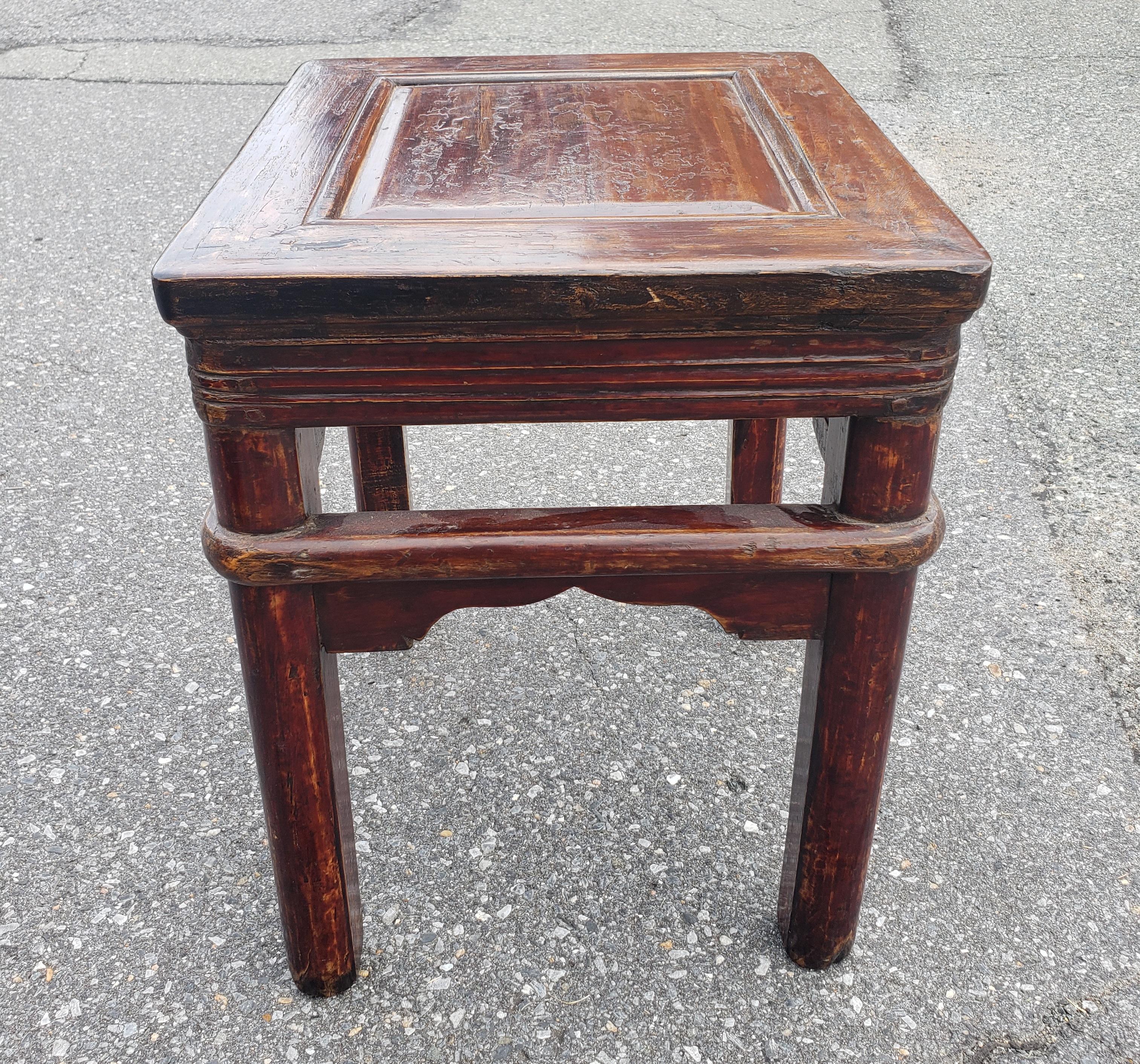 Late 19th Century Chinese Stained Elmwood Low Stand or Side Table. Very sturdy. Measures 15.5