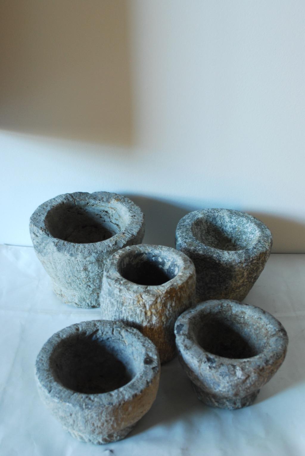 Late 19th Century Chinese Stone Mortars. 

Collection dimensions:
4.5
