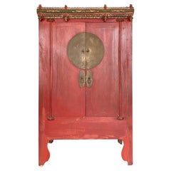 Antique Late 19th Century Chinese Wedding Cabinet with Carving