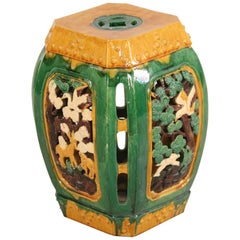 Late 19th Century Chinese Yellow and Green Decorative Ceramic Garden Seat