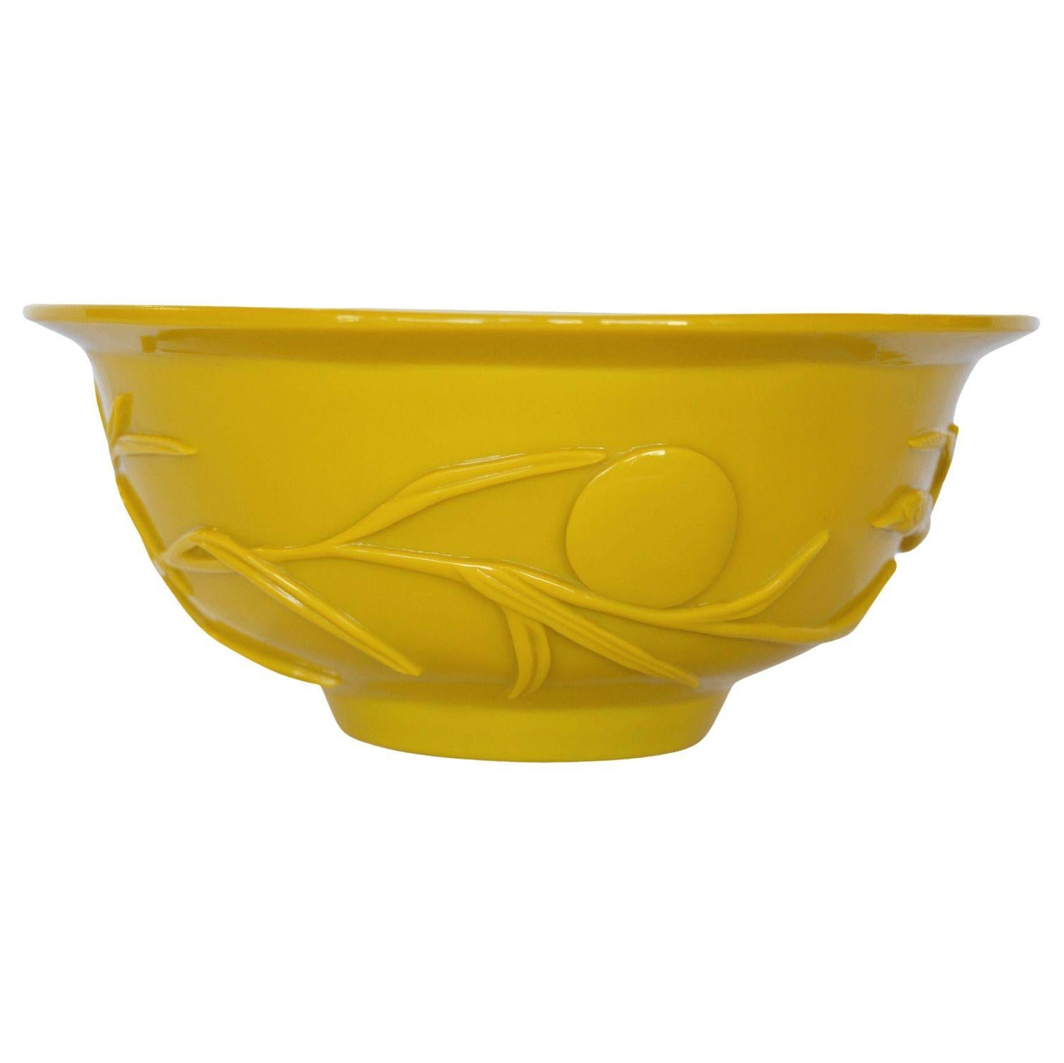 Colorful Late 19th Century Chinese Yellow Pekin Glass Bowl.