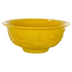 Antique Late 19th Century Chinese Yellow Pekin Glass Bowl