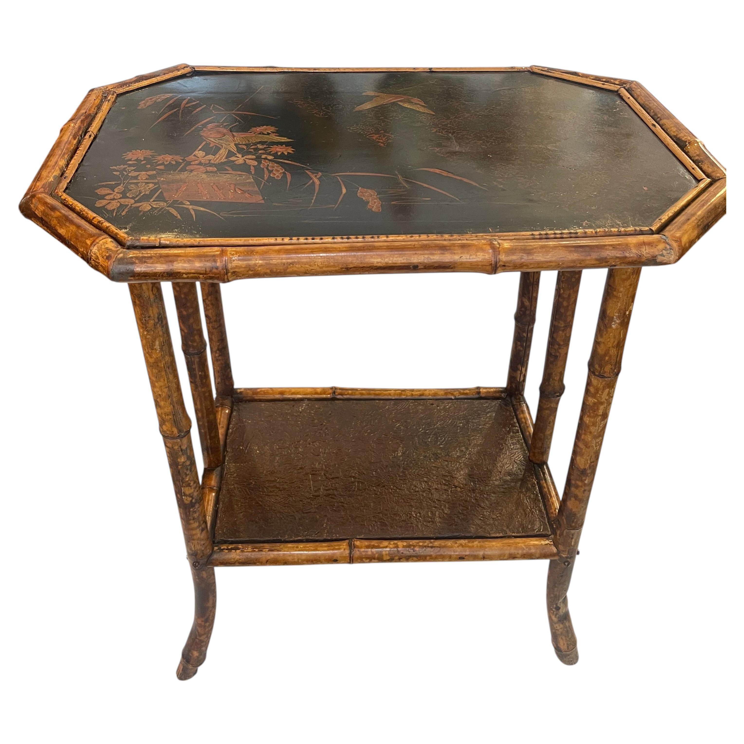 Late 19th Century. Chinoiserie Bamboo & Lacquer Side Table, c.1890