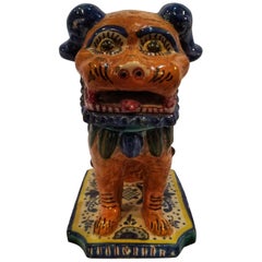 Late 19th Century Chinoiserie Ceramic Hand Painted Foo Dog
