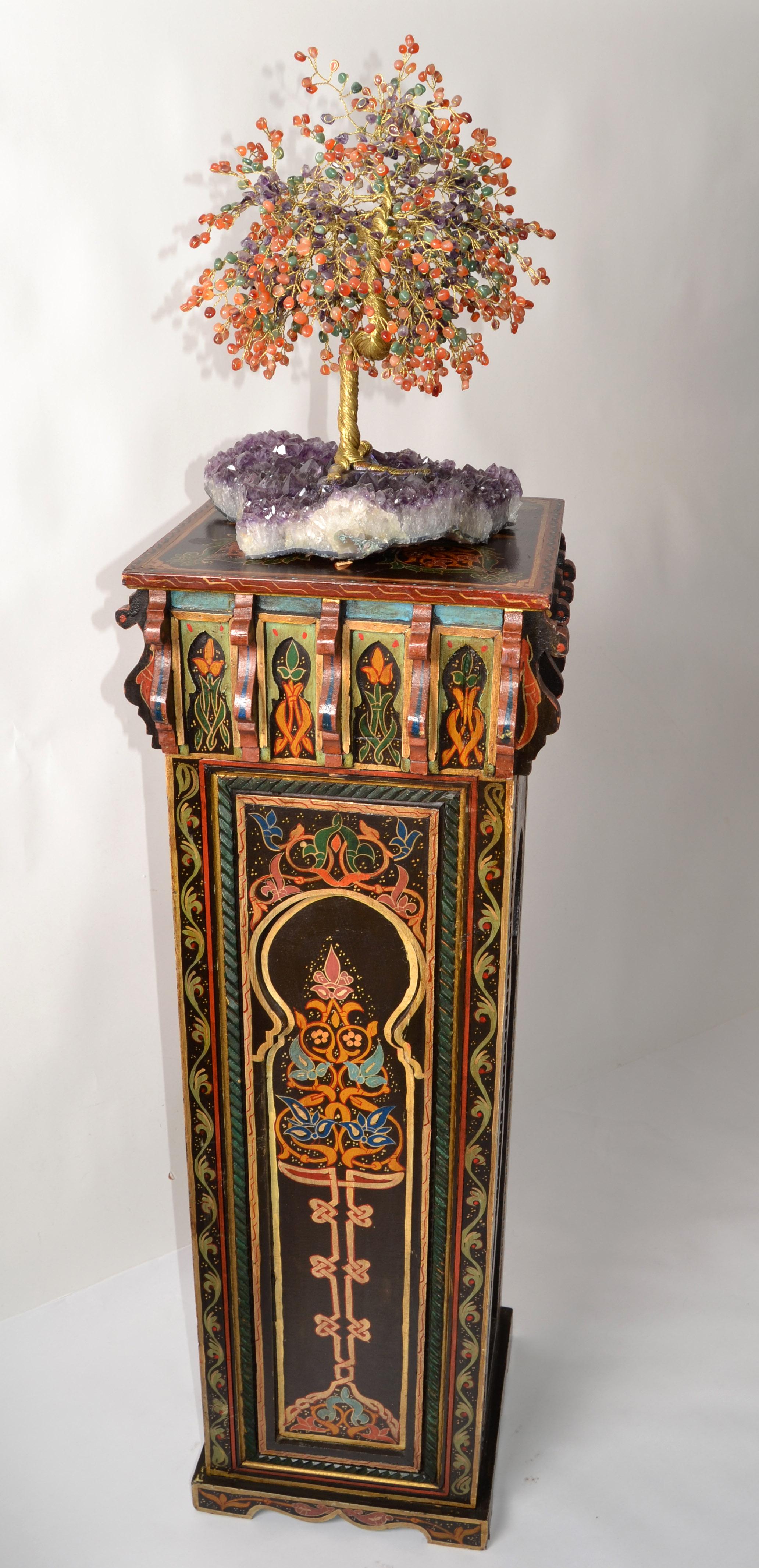 Late 19th Century Chinoiserie Hand-Painted Carved Pedestal Column Candle Stand For Sale 2