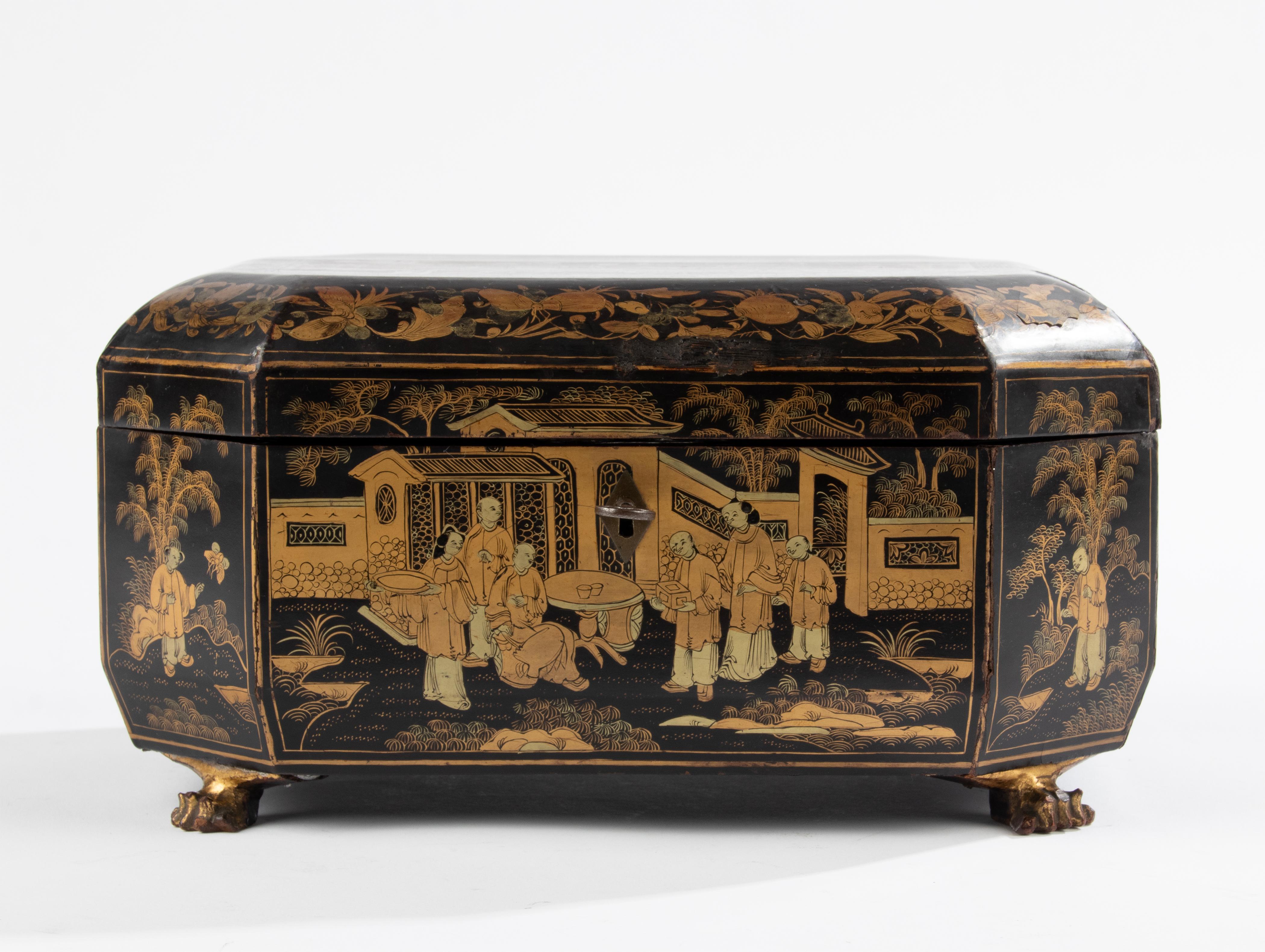Late 19th Century Chinoiserie Style Lacquered Tea Caddy 4