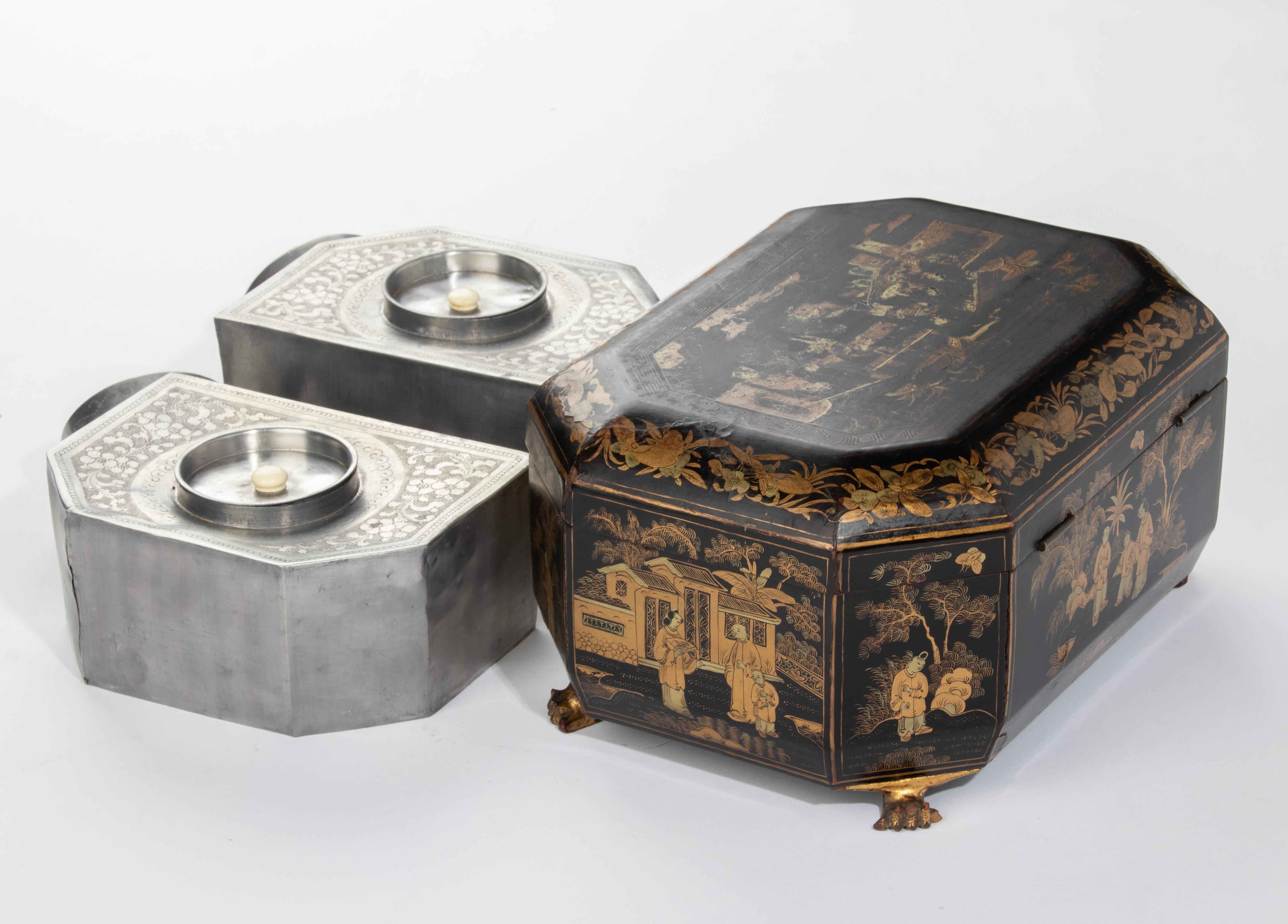 Late 19th Century Chinoiserie Style Lacquered Tea Caddy 6
