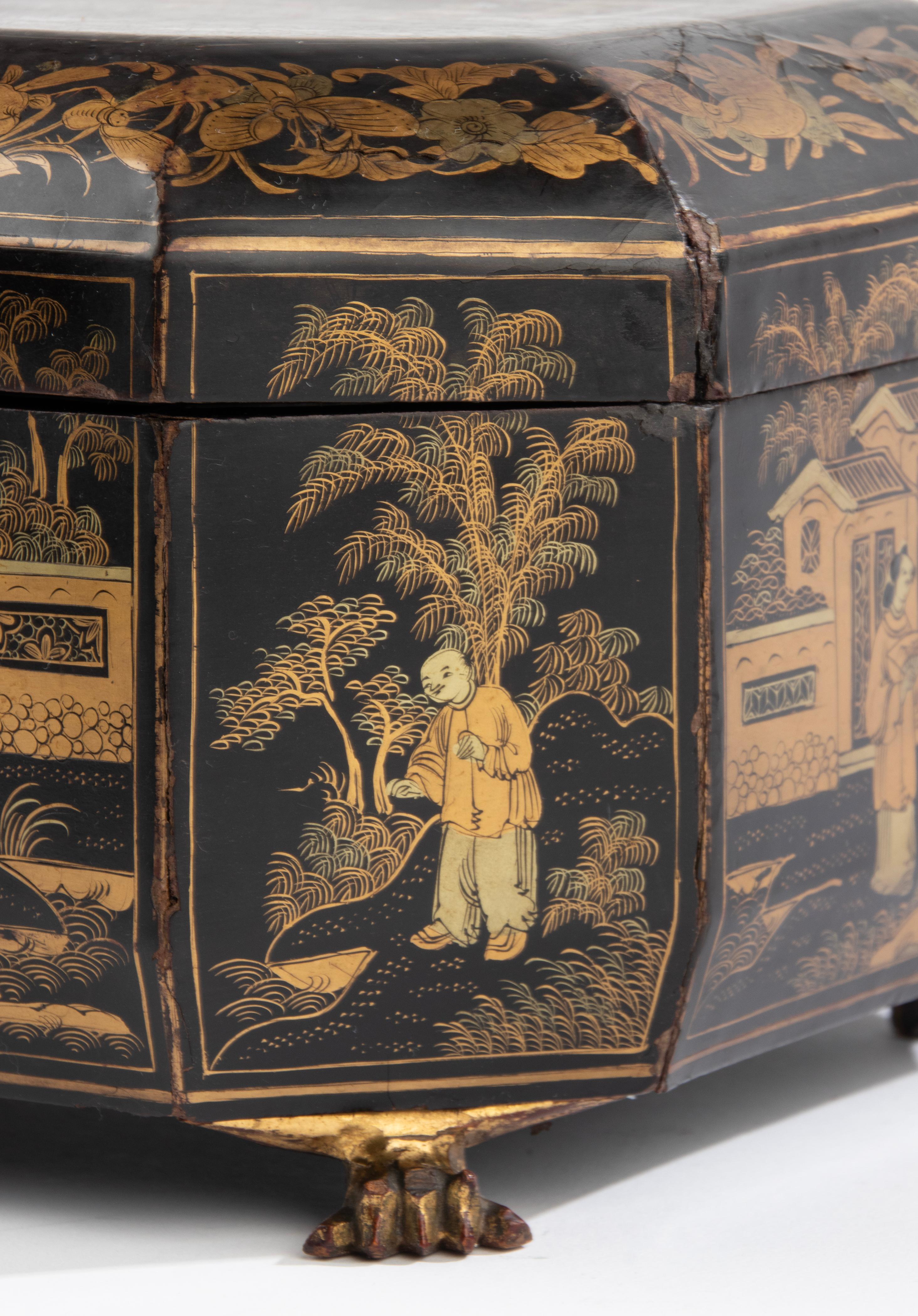 Late 19th Century Chinoiserie Style Lacquered Tea Caddy 7