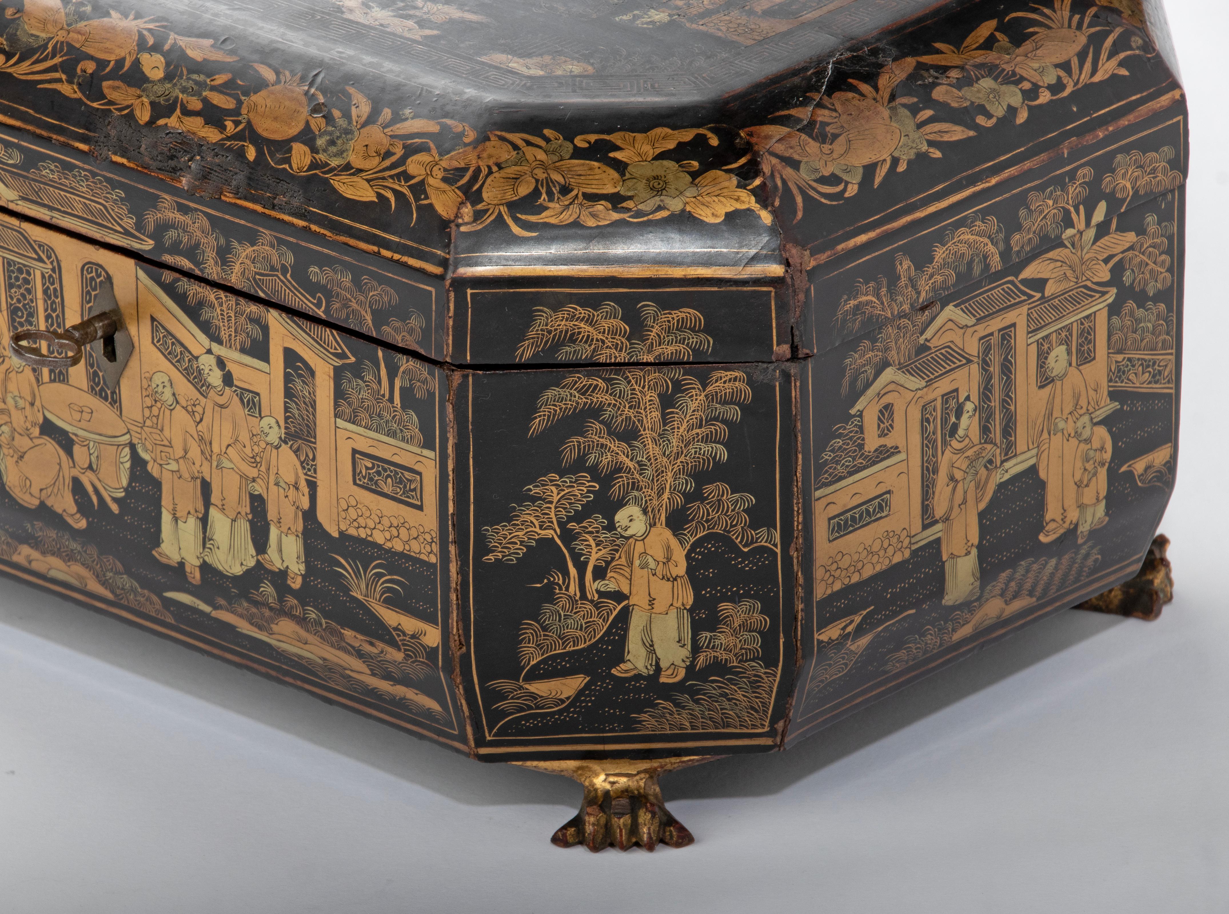 Late 19th Century Chinoiserie Style Lacquered Tea Caddy 11