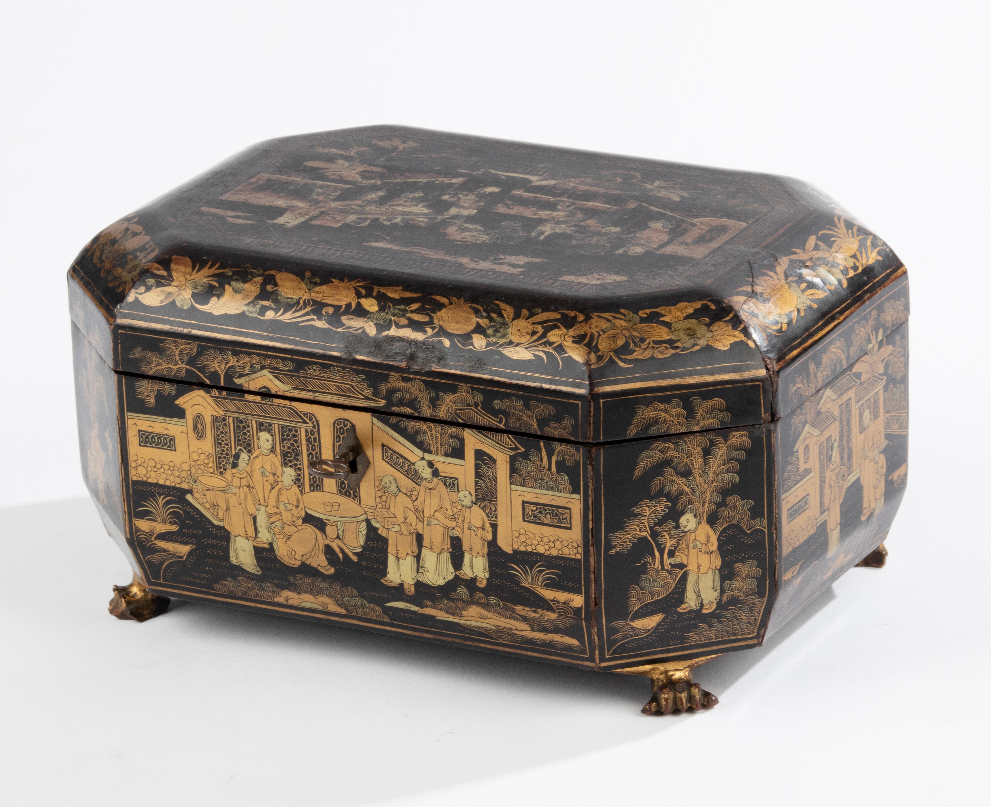 Hand-Crafted Late 19th Century Chinoiserie Style Lacquered Tea Caddy