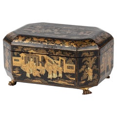 Antique Late 19th Century Chinoiserie Style Lacquered Tea Caddy
