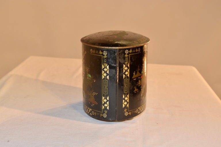 Late Victorian Late 19th Century Chinoiserie Tea Tin For Sale