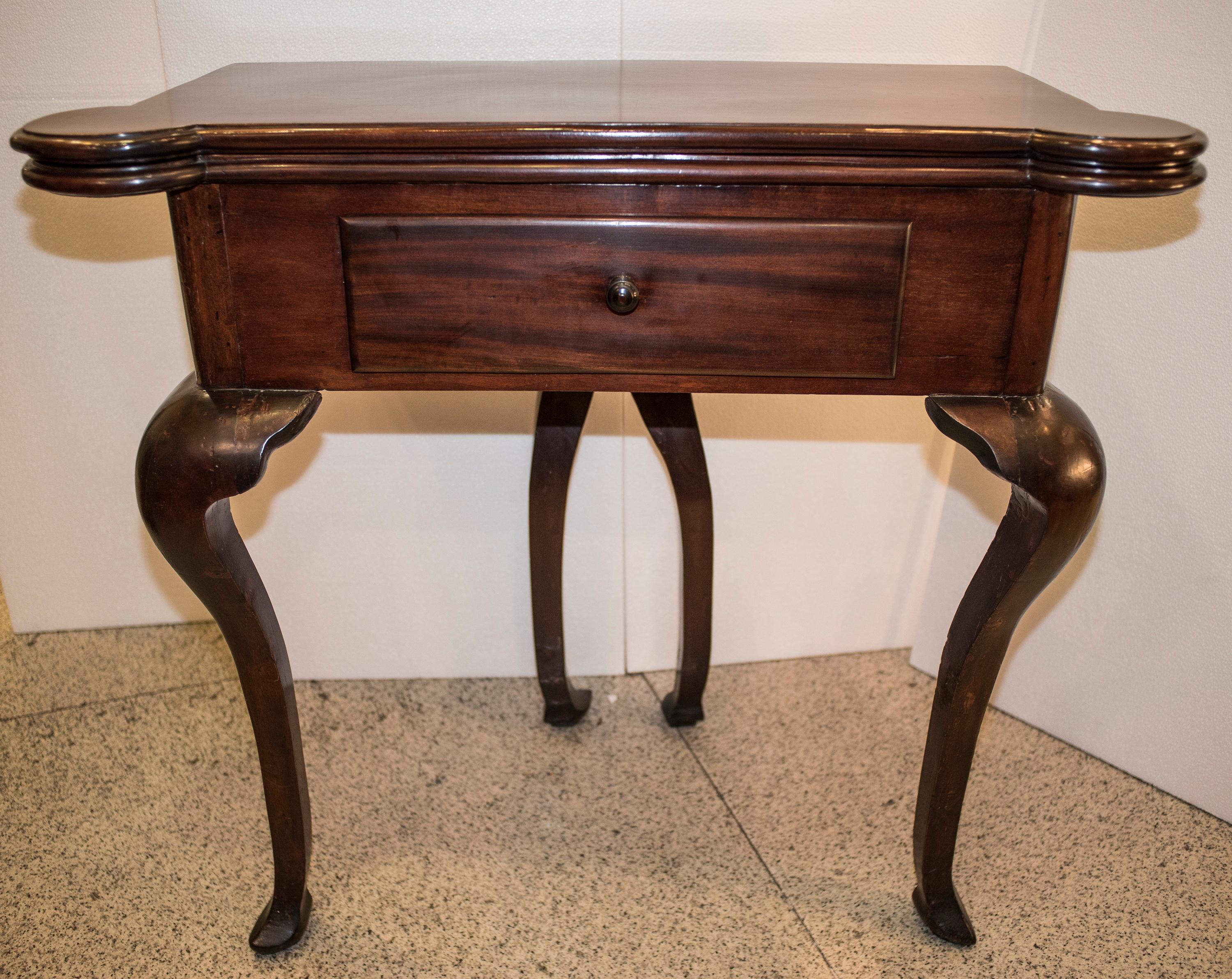 Late 19th Century Chippendale Style Mahogany Wood and Fabric English Table 1880s 1