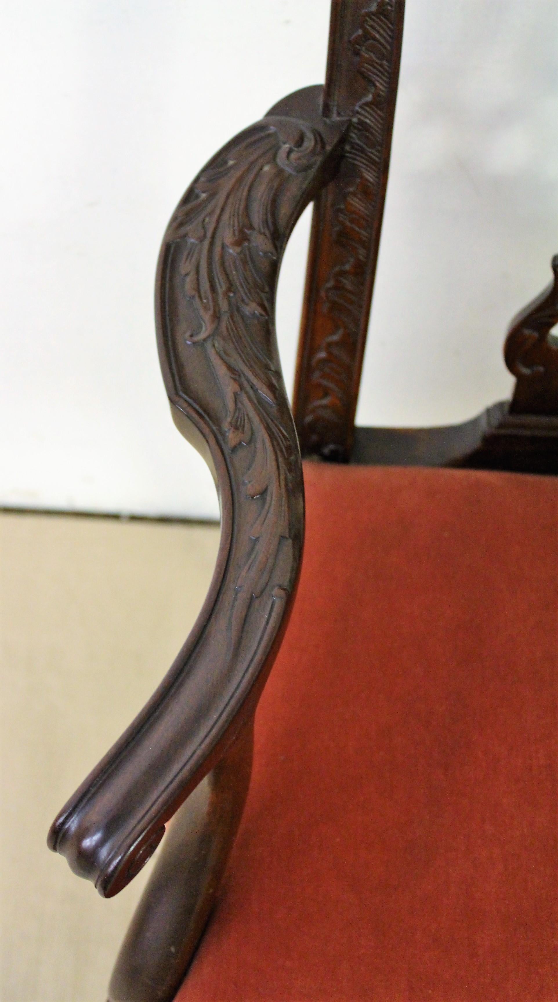 Late 19th Century Chippendale Design Mahogany Settee Bench For Sale 8