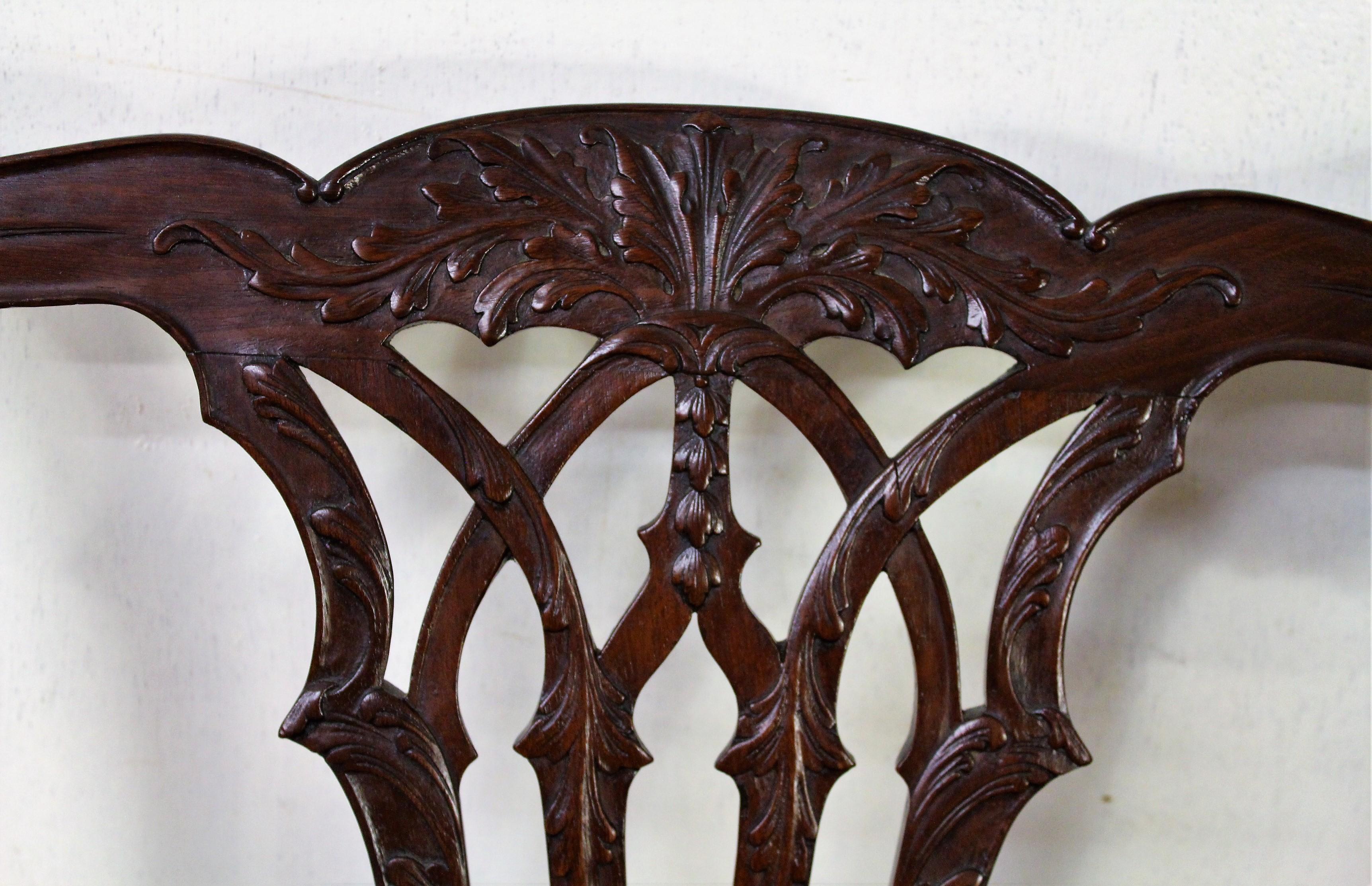 Late 19th Century Chippendale Design Mahogany Settee Bench For Sale 10