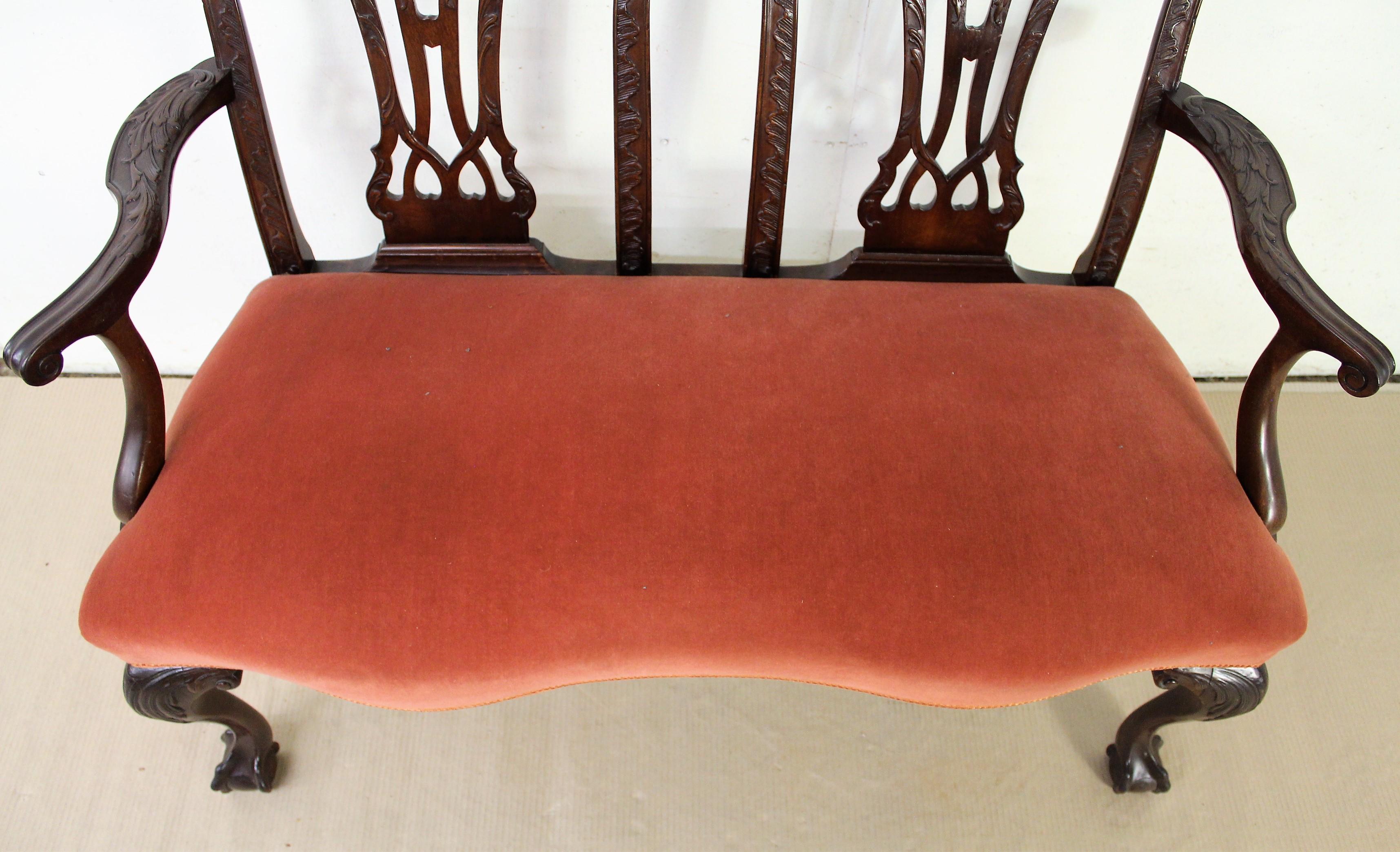 Late 19th Century Chippendale Design Mahogany Settee Bench For Sale 1