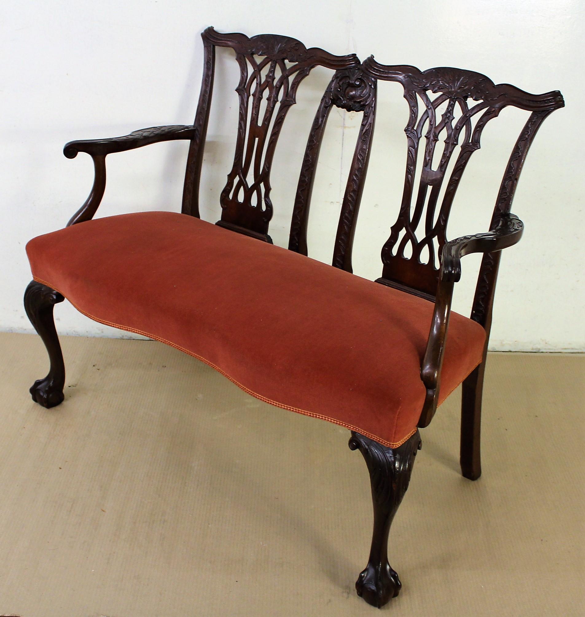 Late 19th Century Chippendale Design Mahogany Settee Bench For Sale 2
