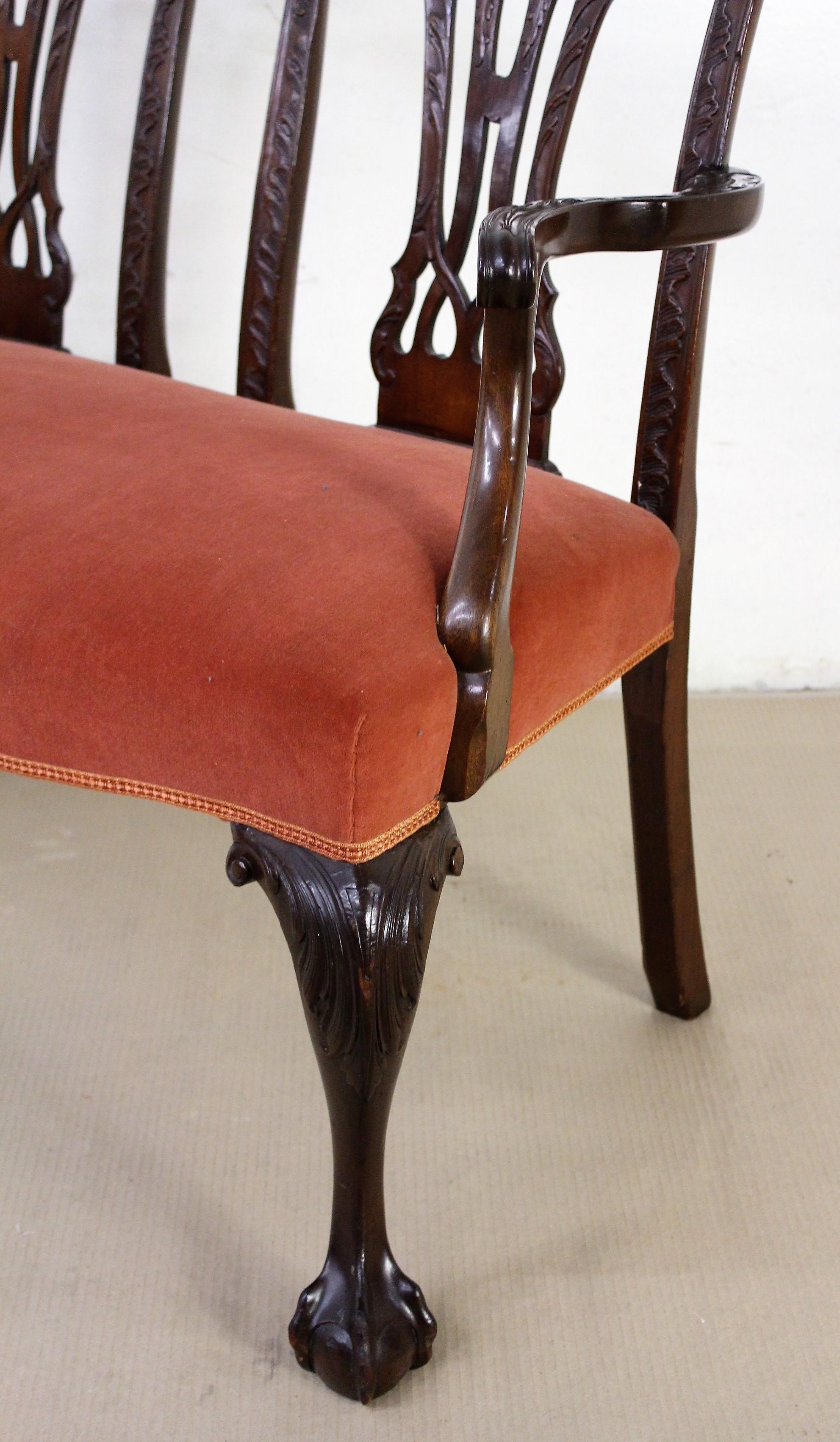 Late 19th Century Chippendale Design Mahogany Settee Bench For Sale 3