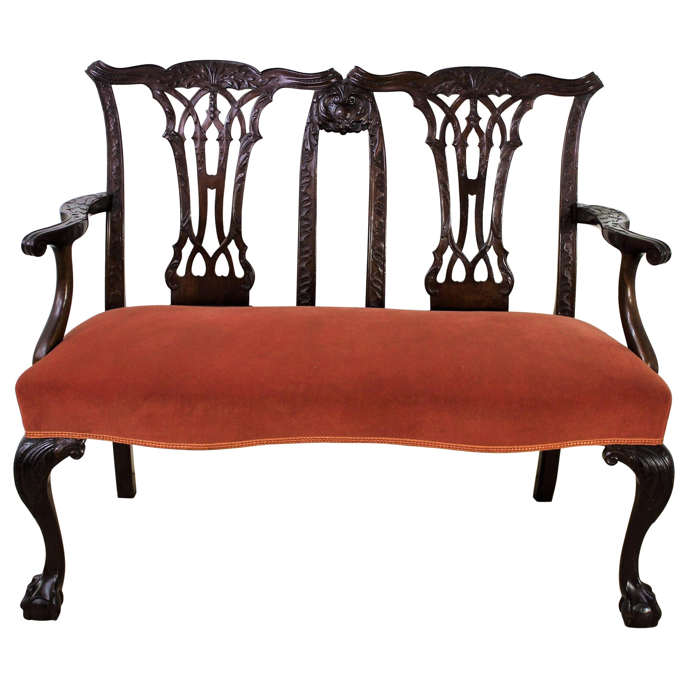Late 19th Century Chippendale Design Mahogany Settee Bench For Sale