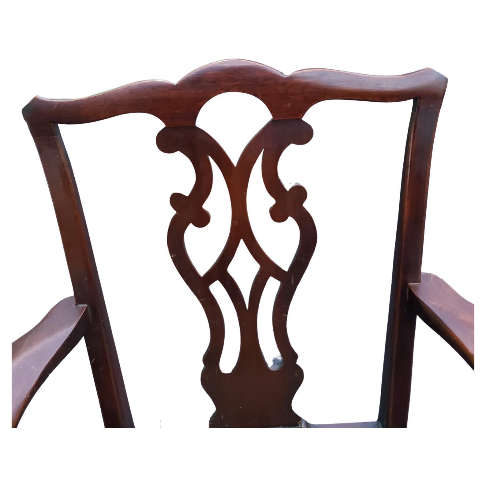 Gepolsterter Chippendale-Mahagoni-Sessel mit Nadelspitze aus dem späten 19. Jahrhundert (Polster) im Angebot