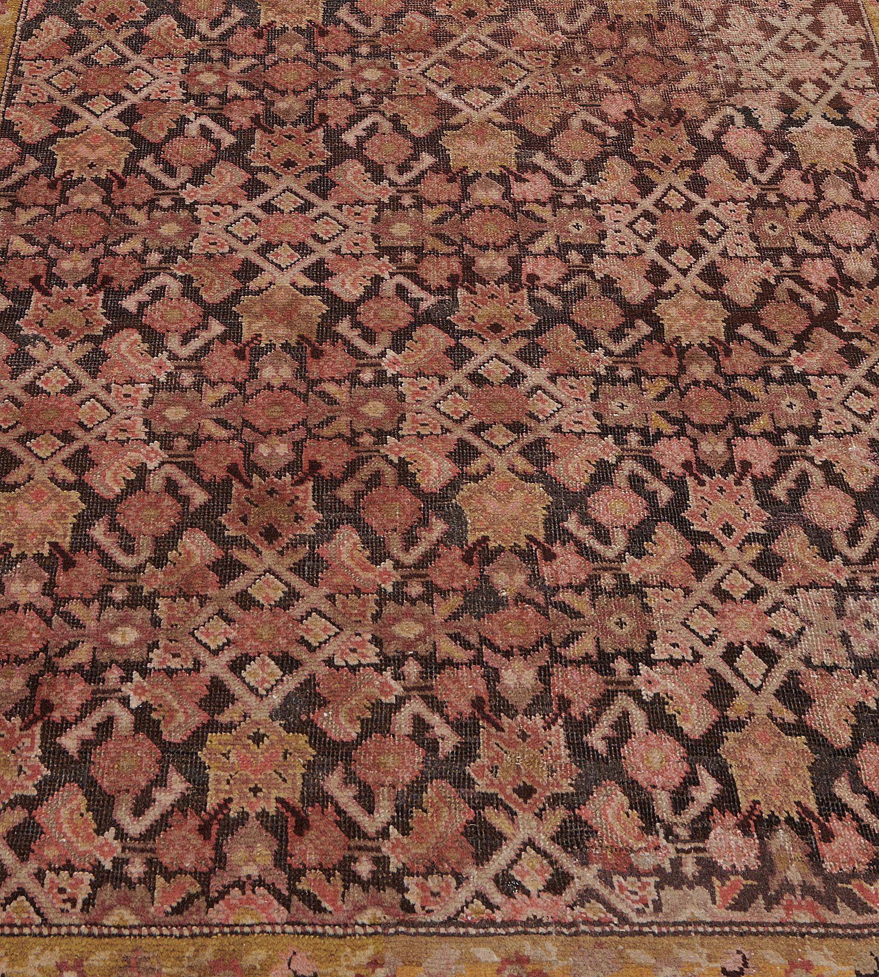 Hand-Knotted Late 19th Century Chocolate-Brown Antique Karabagh Runner For Sale