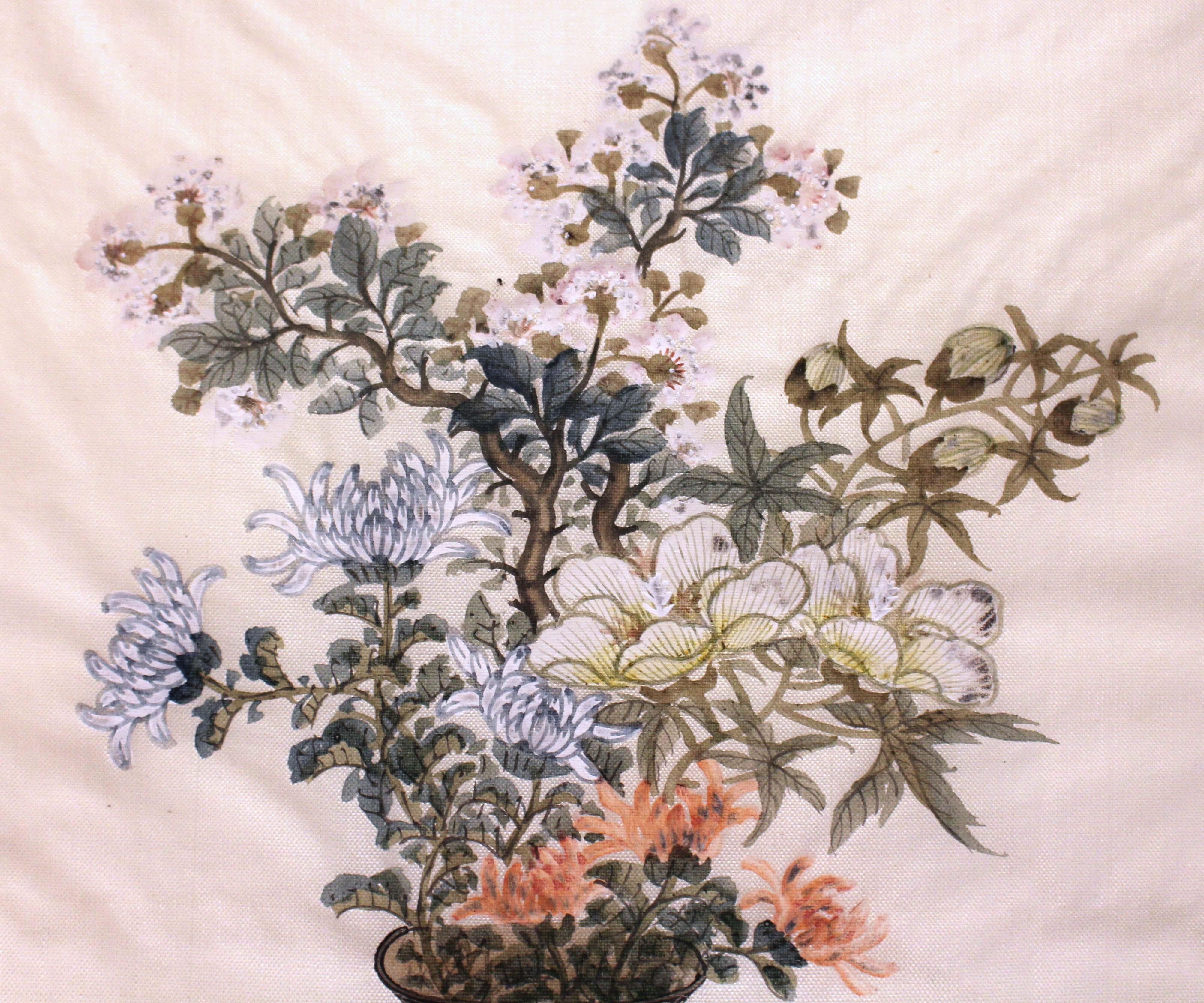 Chinesisches Chrysantheme-Gemälde auf Seide, spätes 19. Jahrhundert im Angebot 1