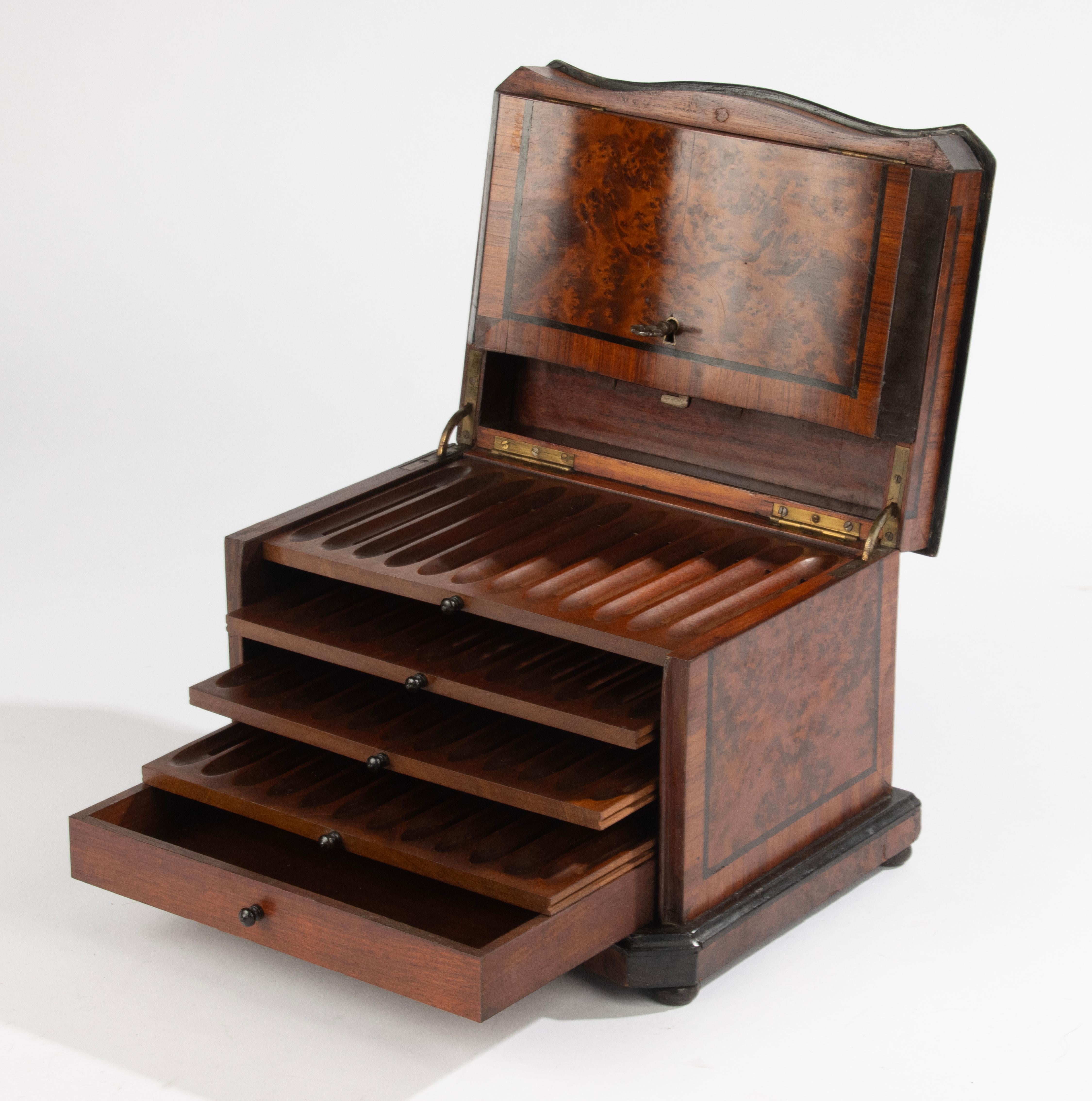 Late 19th Century Cigar Cabinet Case - Napoleon III - Warm Red Burl Veneer 4