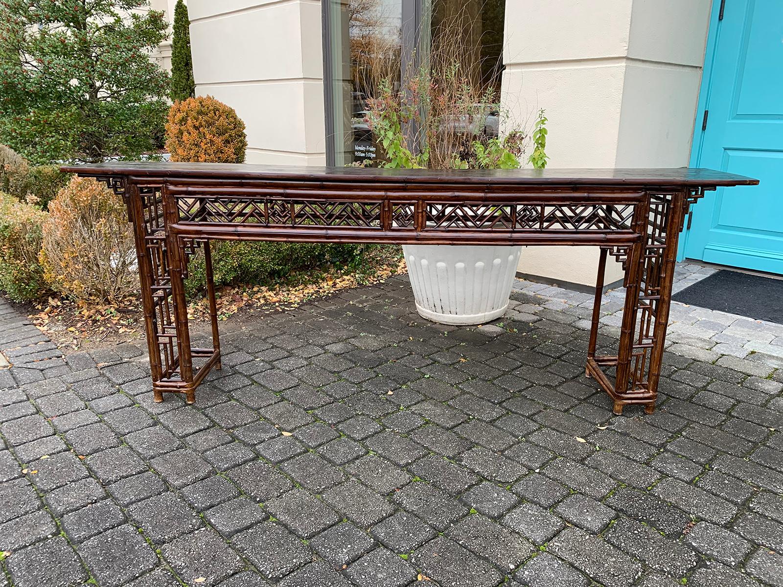 Late 19th century circa 1880 Chinese bamboo altar table / long console.